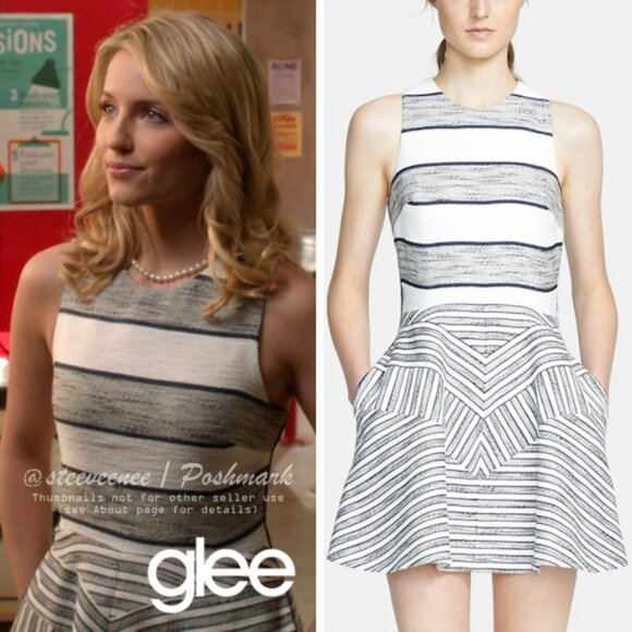 3.1 Phillip Lim Chevron Detail Full Skirt Dress ASO Quinn Fabray - Picture 2 of 15
